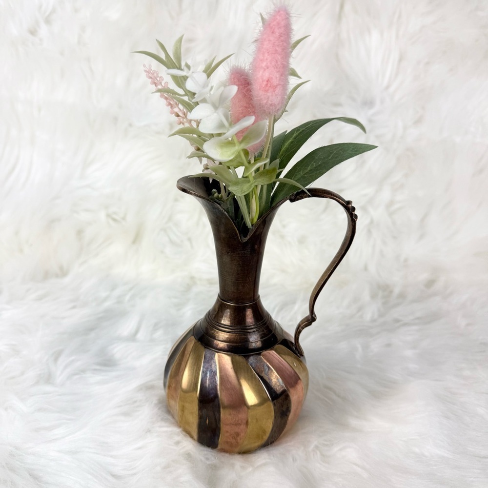 Vintage Brass and Copper Pitcher Scalloped Mixed Metal Design